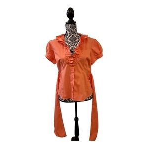 Antilia Femme stretch orange Coral Ruffle Blouse size L